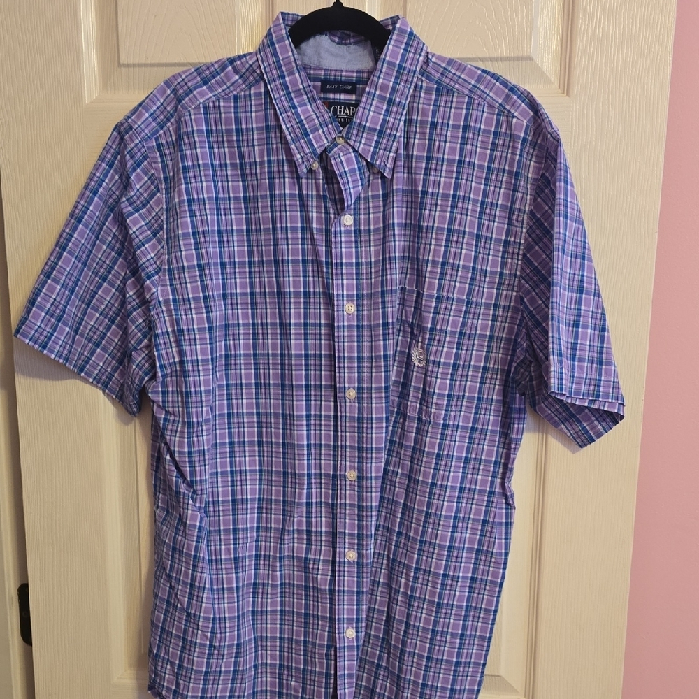 Chaps Men's Plaid Button-Down Shirt in Blue and Pink‎